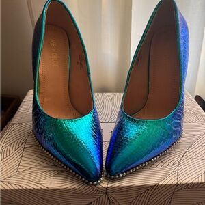 Chase + Chloe Blue and Green Iridescent Heels